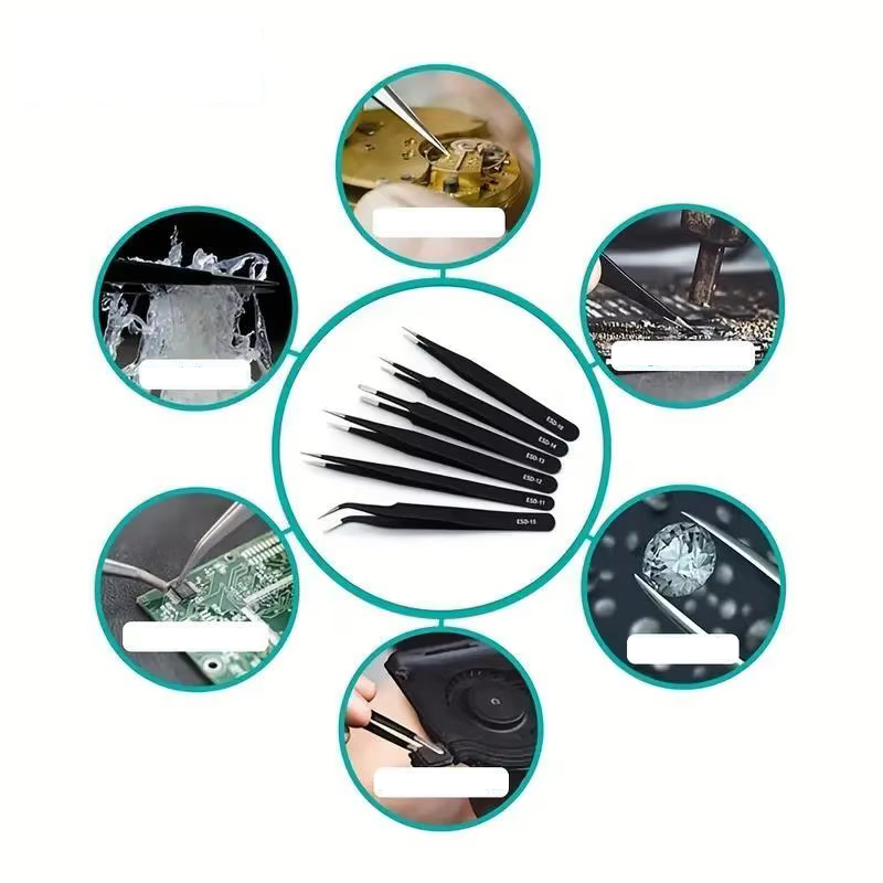 Electronics Repair Tool - 6-teiliges ESD Antistatik-Edelstahl-Pinzetten-Set Reparaturwerkzeuge für Elektronik-Reparatur