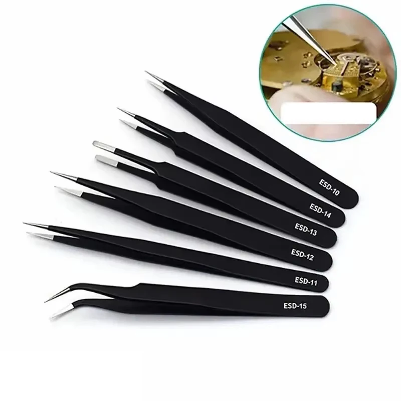 Electronics Repair Tool - 6-teiliges Präzisions-Langpinzetten-Set ESD Antistatische Edelstahl-Pinzetten Reparaturwerkzeuge